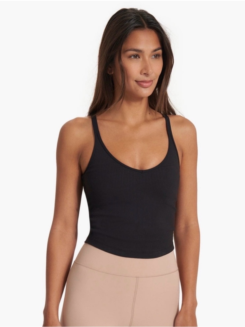Vuori black ribbed crop tank cross cross back straps size medium - Picture 2 of 9